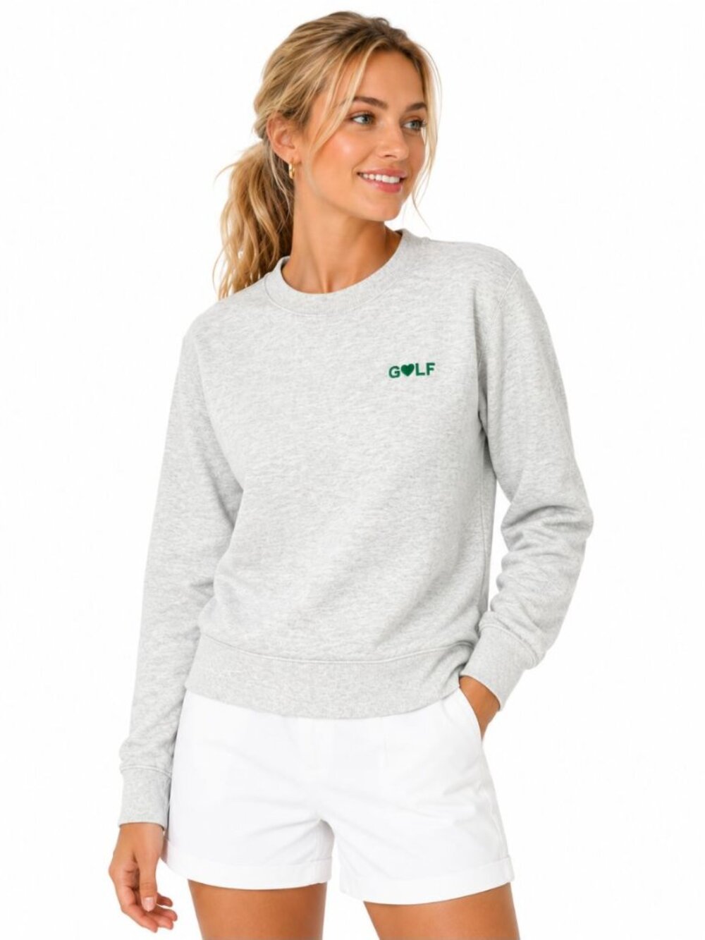Renwick Women's Golf Love Sweatshirt Heathered Gray w/Green Velvet Logo Size S
